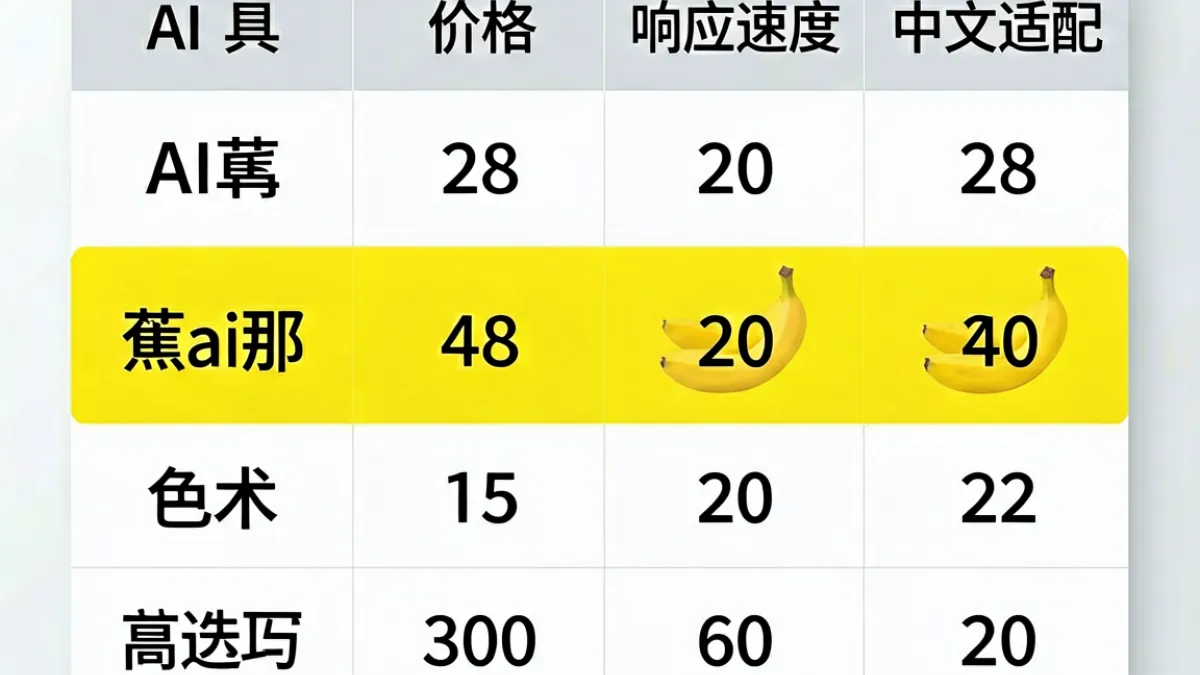 香蕉ai与三款同类AI工具的对比表格，列出价格、速度、准确率等关键指标