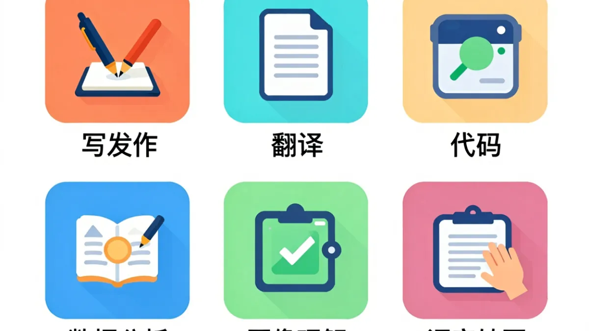 香蕉ai多个功能模块适用场景示意图，包括写作、翻译、代码、数据分析场景的图标并排展示